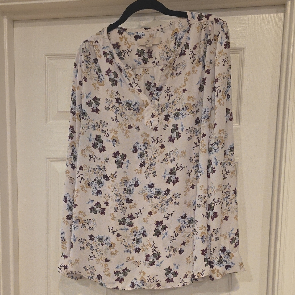 LOFT Floral Blouse - Cream with Multicolor Accents